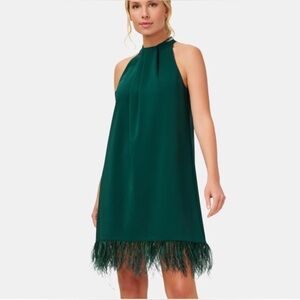 Aidan Mattox Dark Green Feather Hem Mini Dress